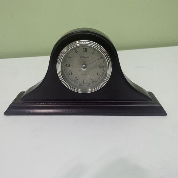 WALLACE QUARTZ VINTAGE LOOK WOOD MANTLE or Desk CLOCK 9.5" - Picture 1 of 4